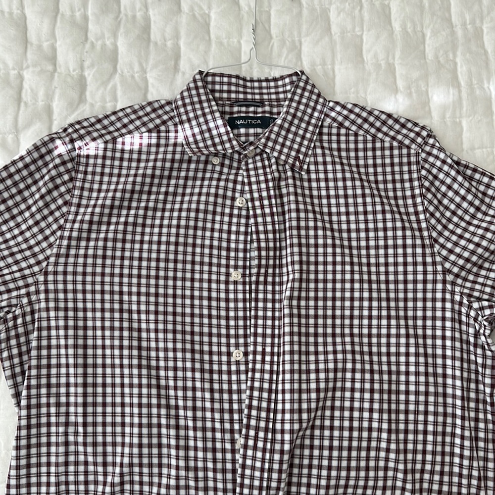 Nautica Maroon and Blue Button Down Shirt